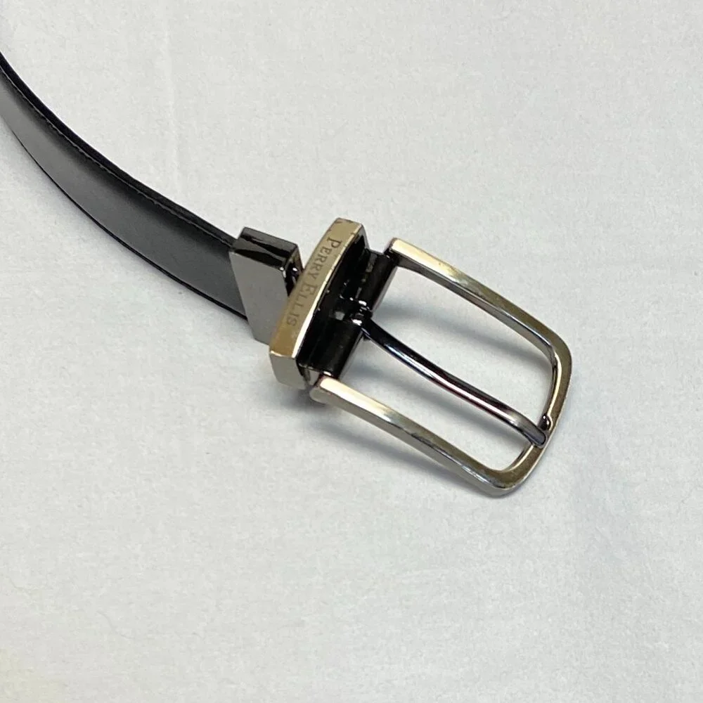 Perry Ellis Twist Buckle Reversible Dress Belt 40 Black Brown Classic Style